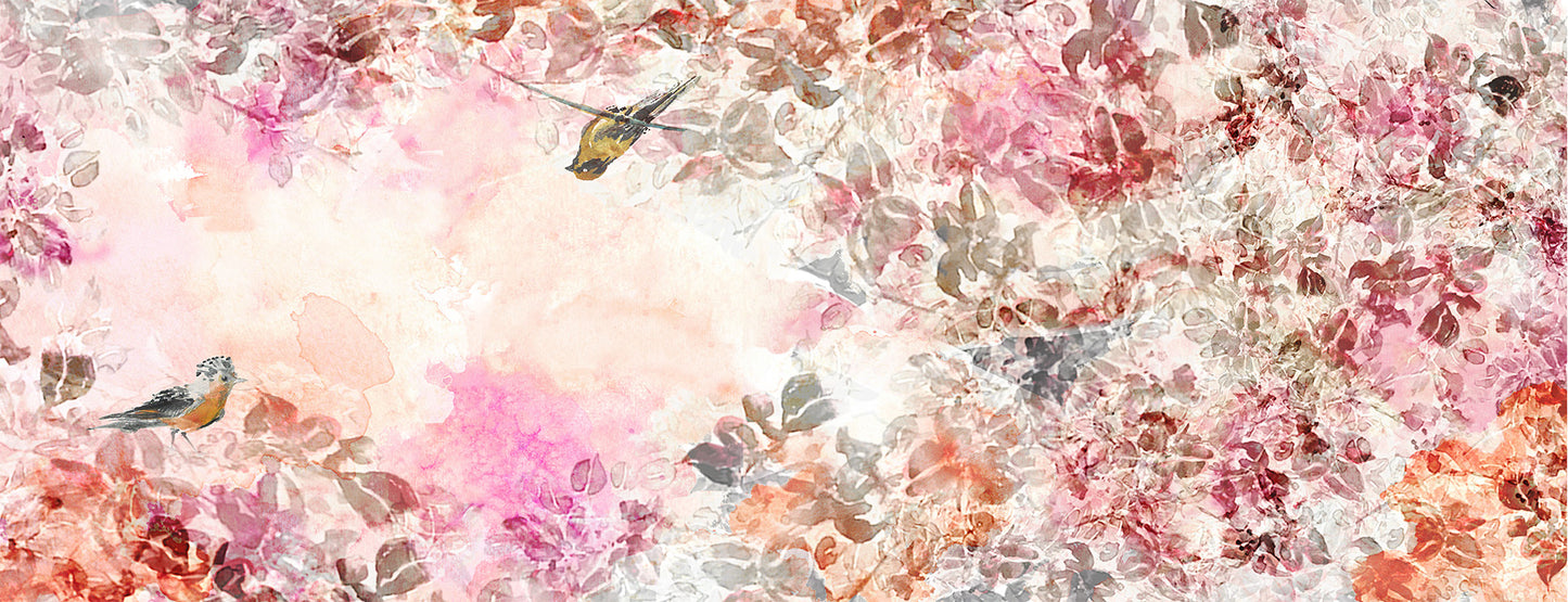 A rectangle scarf made from organic rose petal fabric, printed with non toxic inks. the print is inspired from botanical