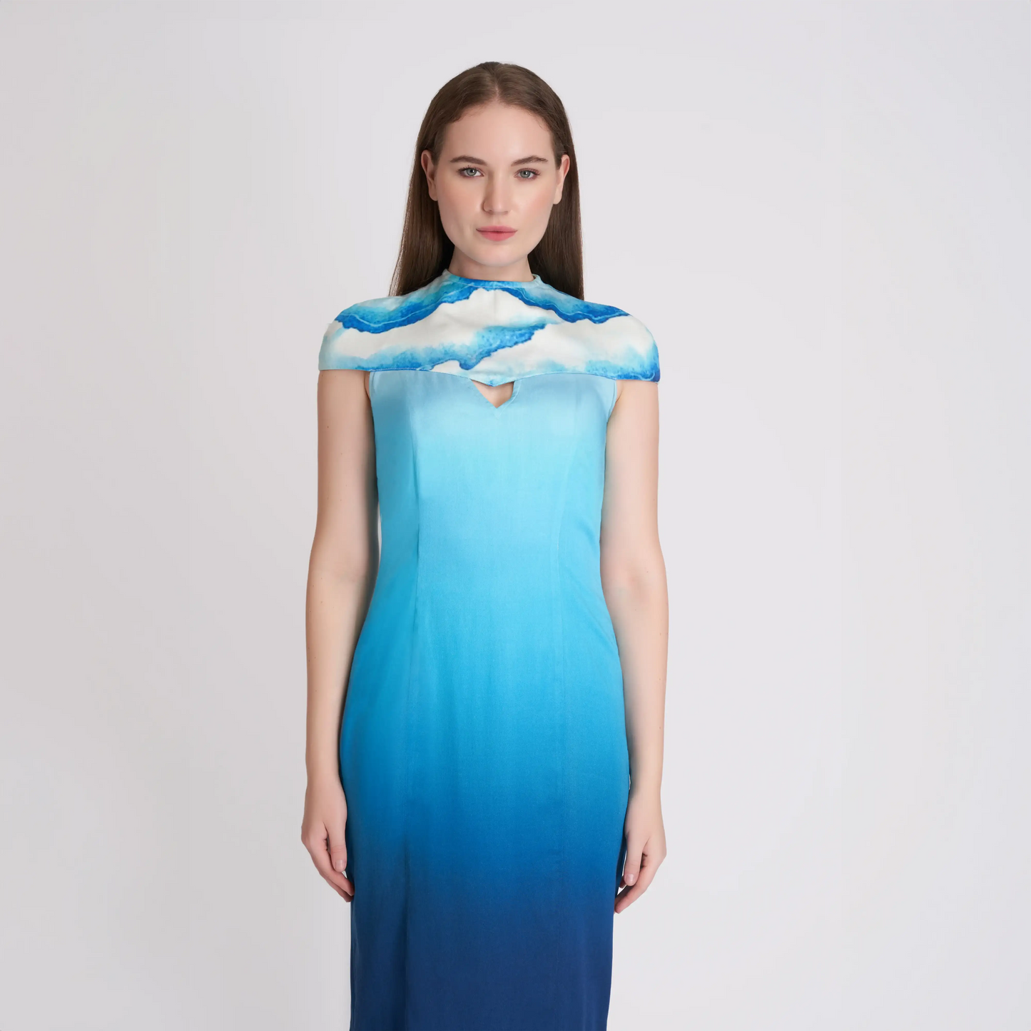 ORGANIC LOTUS SILK OMBRE BLUE WOMEN'S DRESS