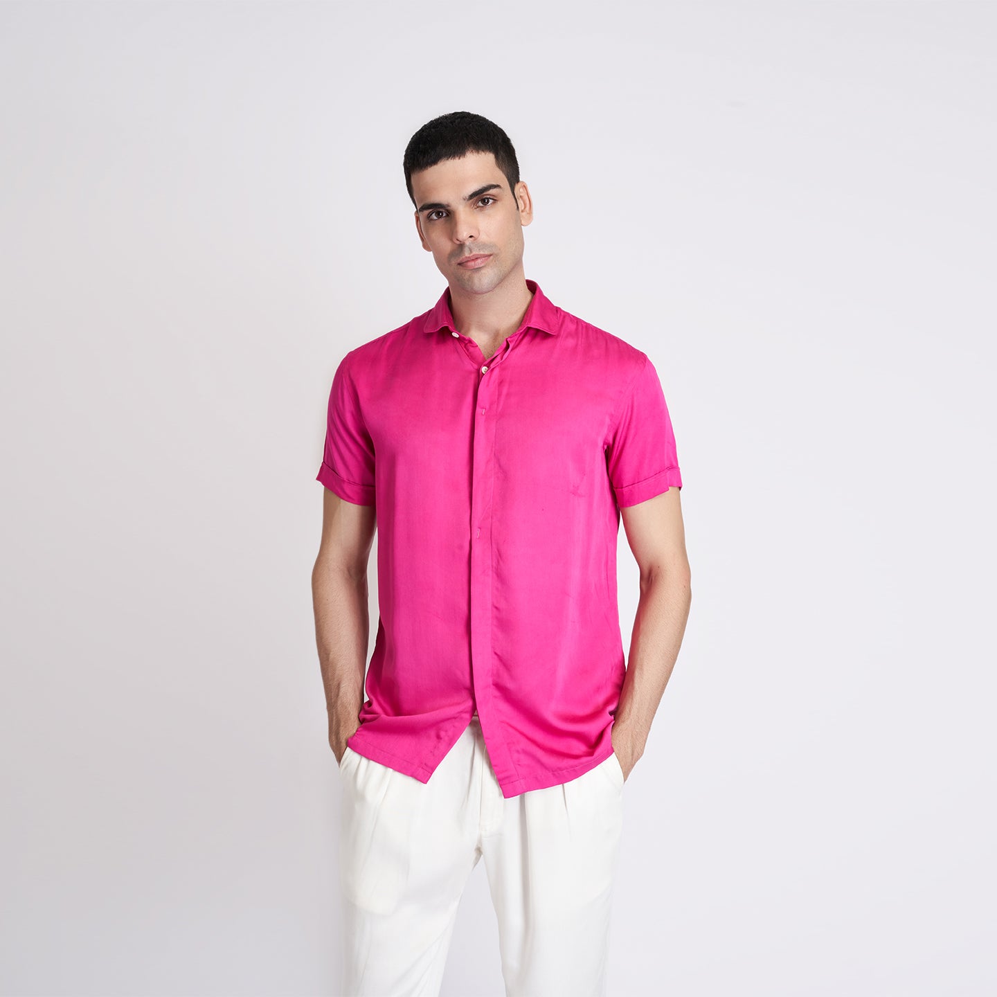 ORGANIC LOTUS SILK HOT PINK MEN'S SHIRT
