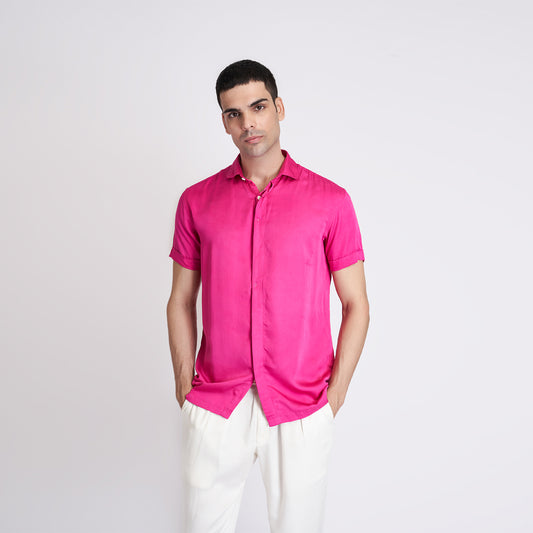 ORGANIC LOTUS SILK HOT PINK MEN'S SHIRT