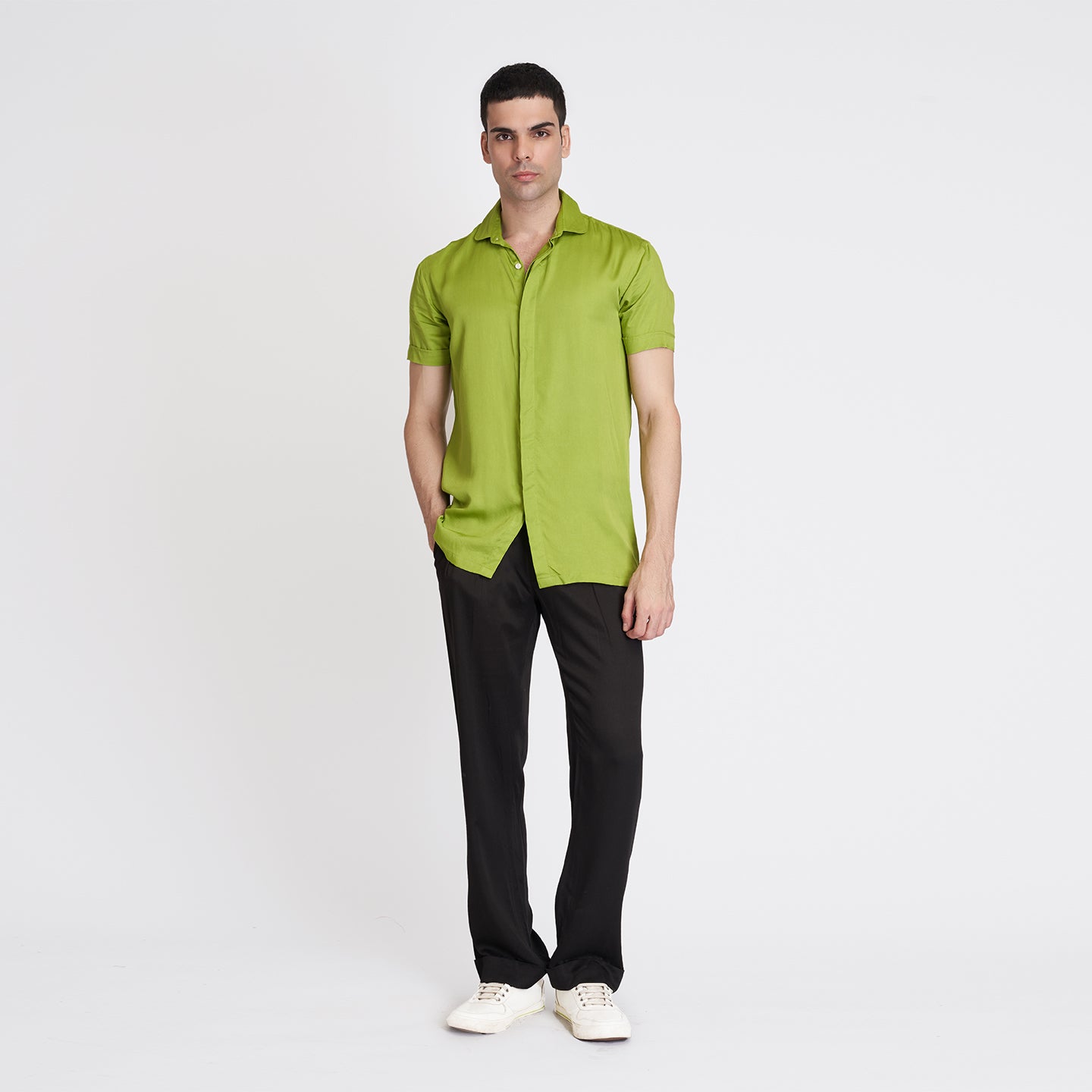 ORGANIC LOTUS SILK NEON GREEN MEN'S SHIRT