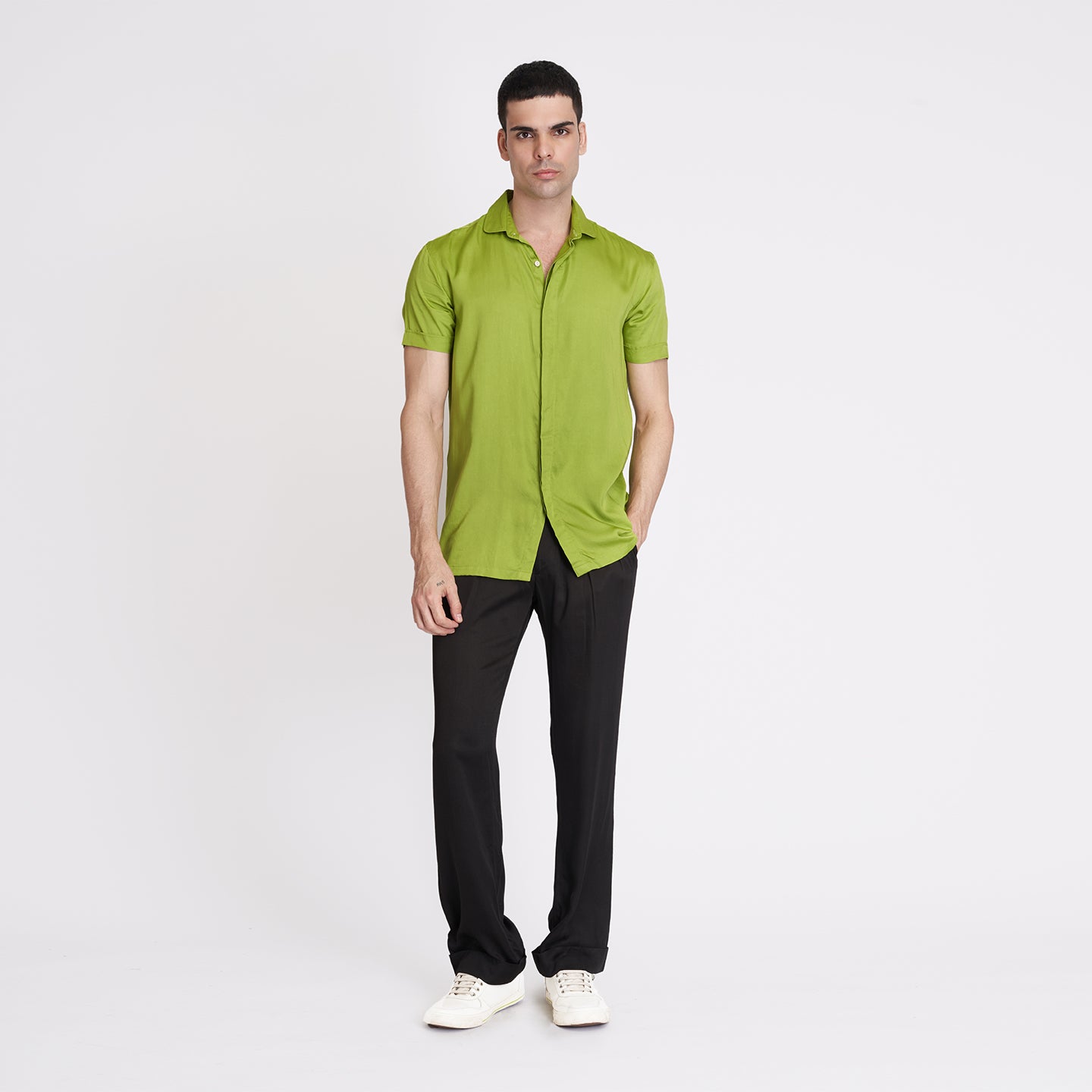 ORGANIC LOTUS SILK NEON GREEN MEN'S SHIRT