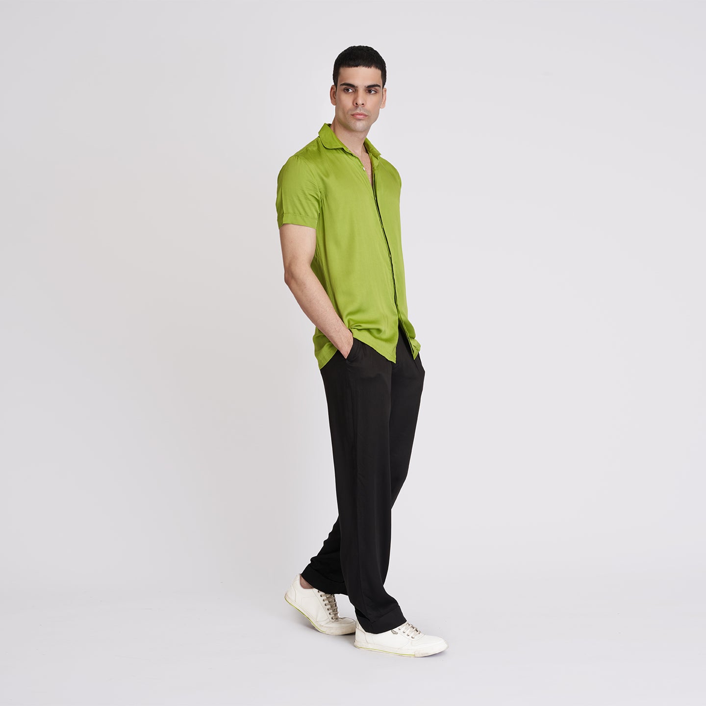 ORGANIC LOTUS SILK NEON GREEN MEN'S SHIRT