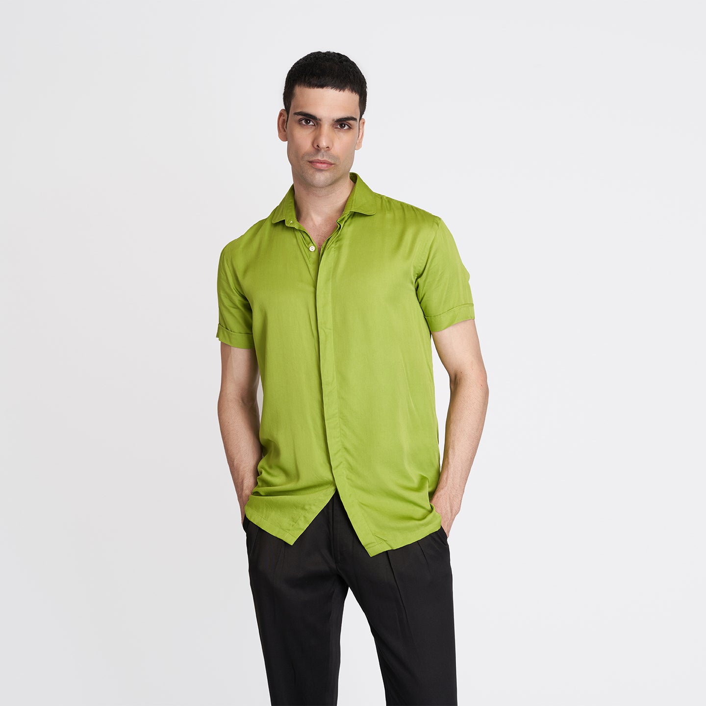 ORGANIC LOTUS SILK NEON GREEN MEN'S SHIRT