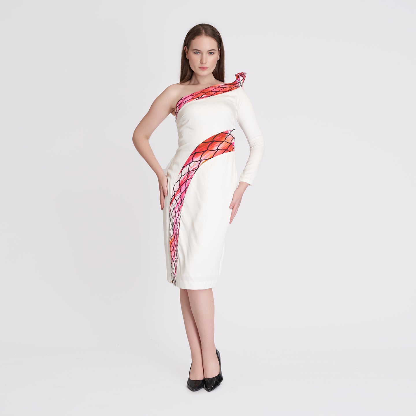 ORGANIC LOTUS SILK WHITE SNAKE DRESS