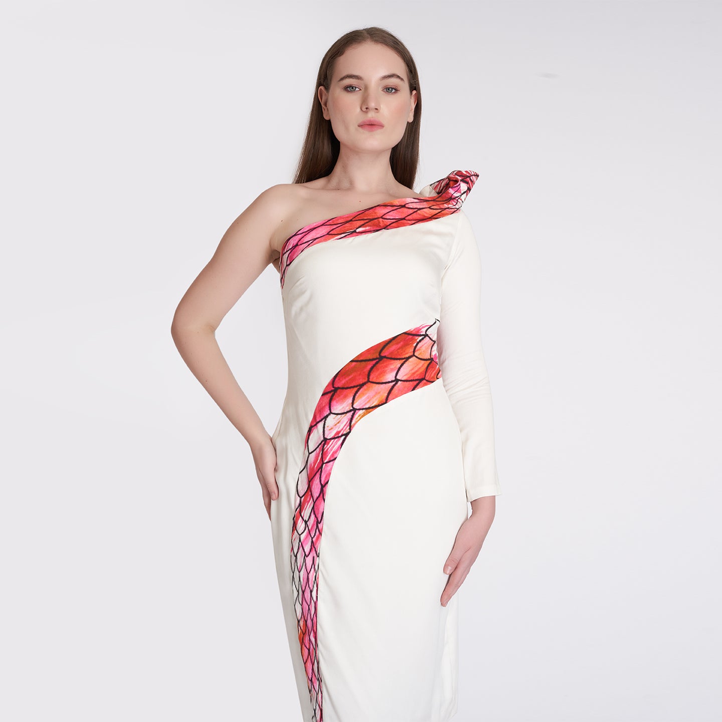 ORGANIC LOTUS SILK WHITE SNAKE DRESS