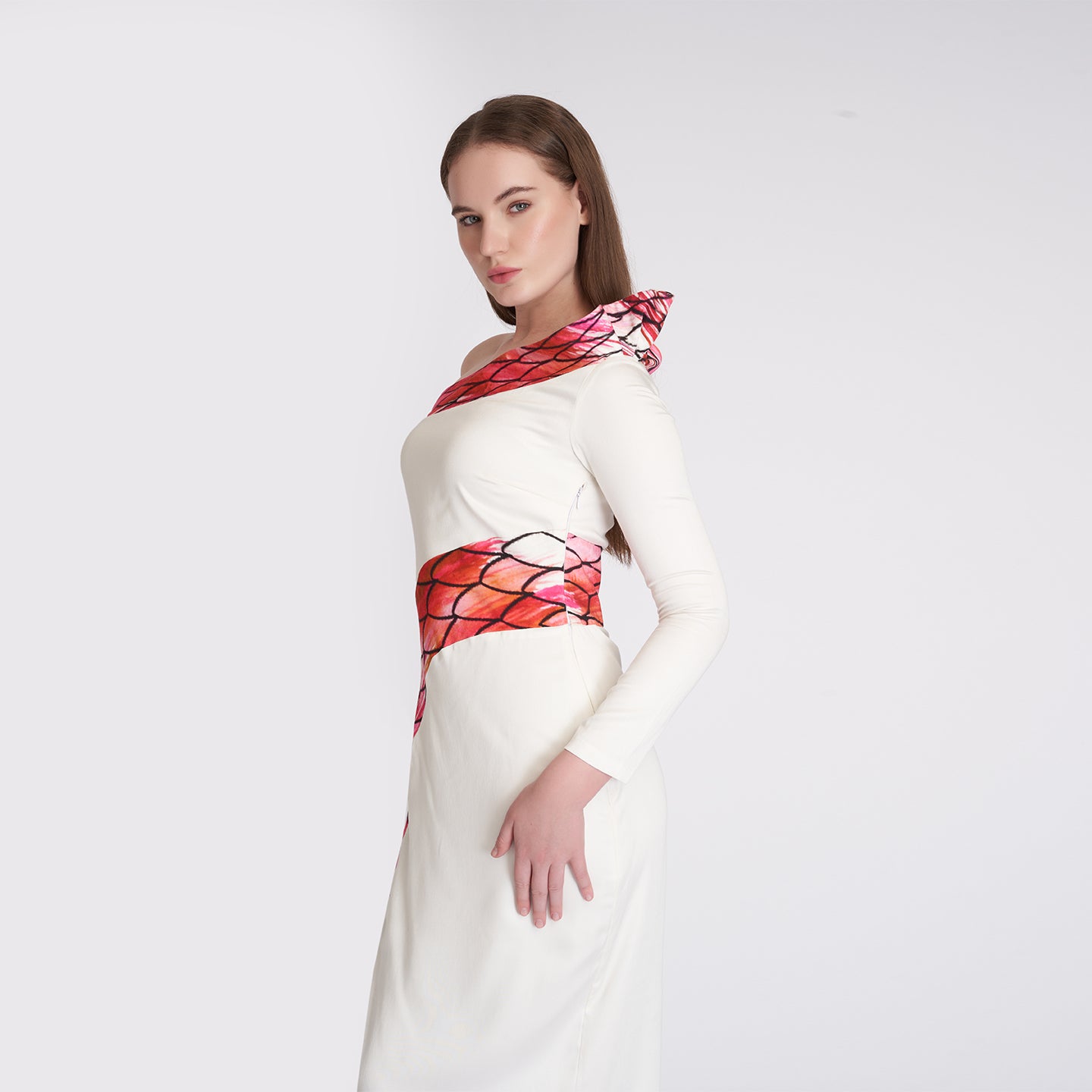 ORGANIC LOTUS SILK WHITE SNAKE DRESS