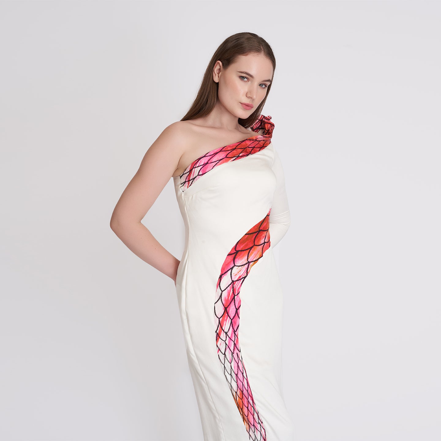 ORGANIC LOTUS SILK WHITE SNAKE DRESS