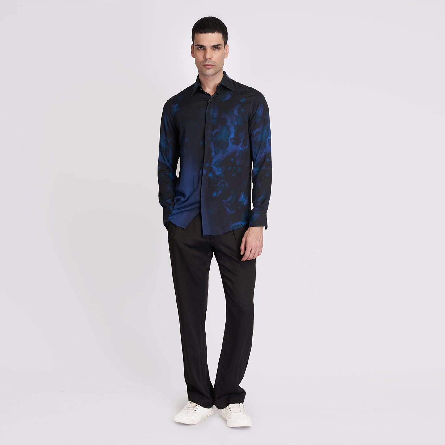 ORGANIC LOTUS SILK BLUE BLACK LUMINOUS SHIRT