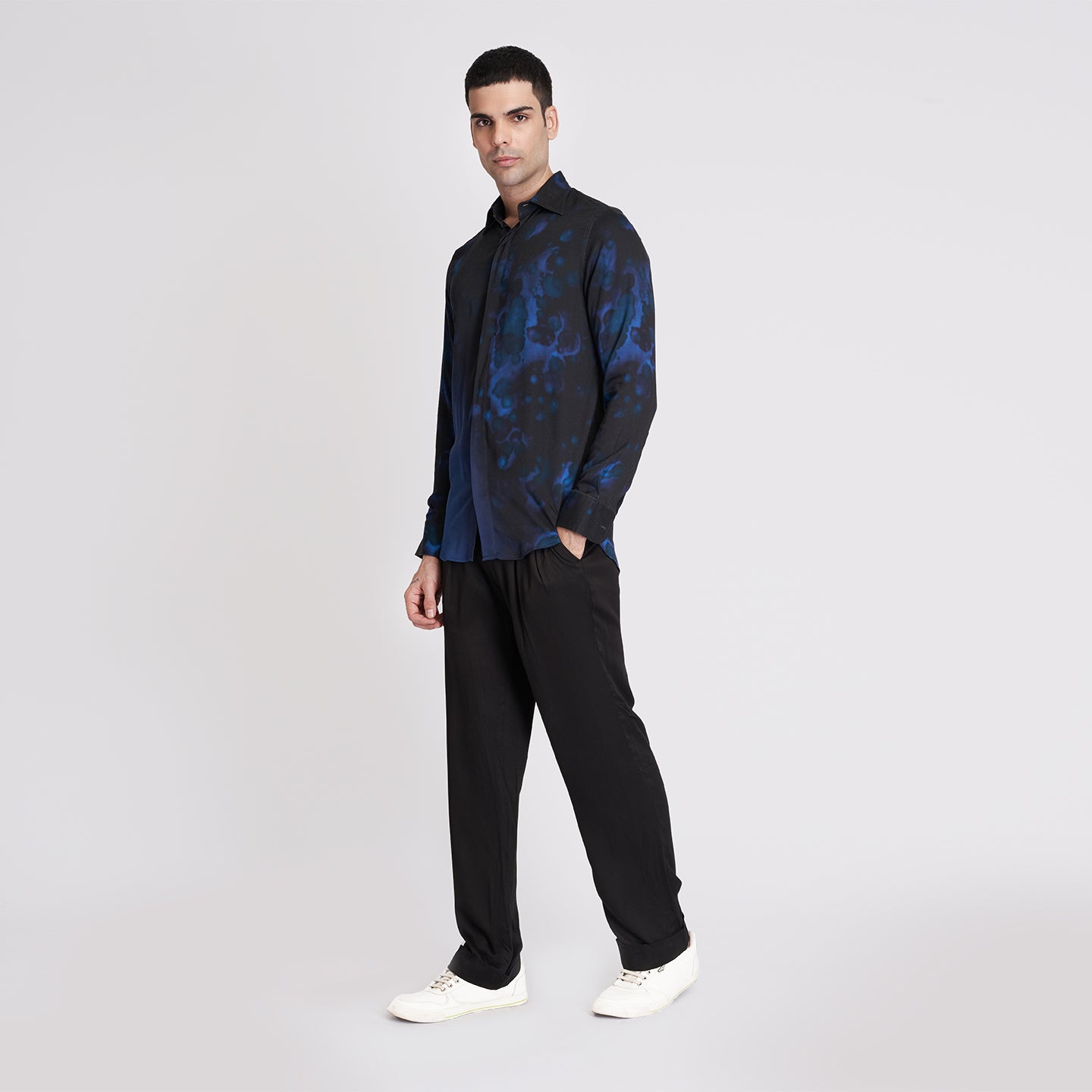 ORGANIC LOTUS SILK BLUE BLACK LUMINOUS SHIRT