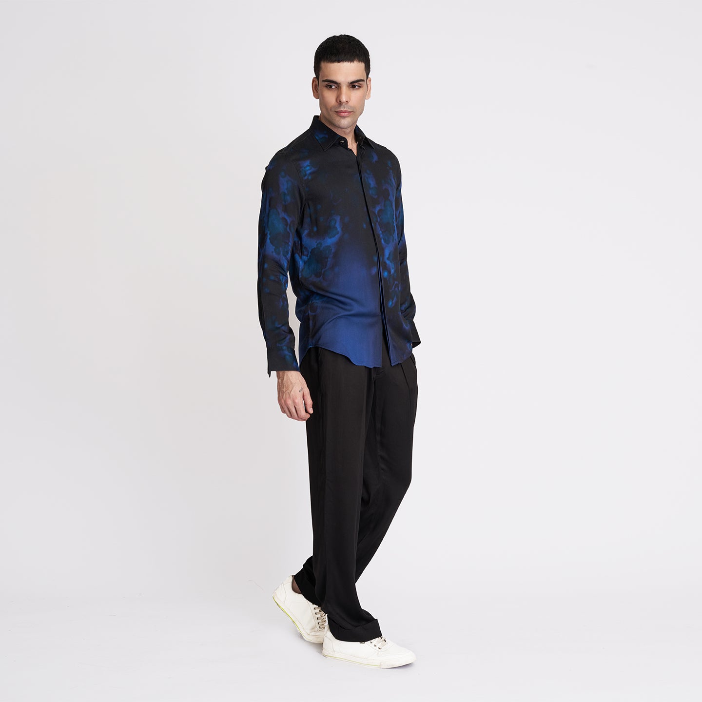 ORGANIC LOTUS SILK BLUE BLACK LUMINOUS SHIRT