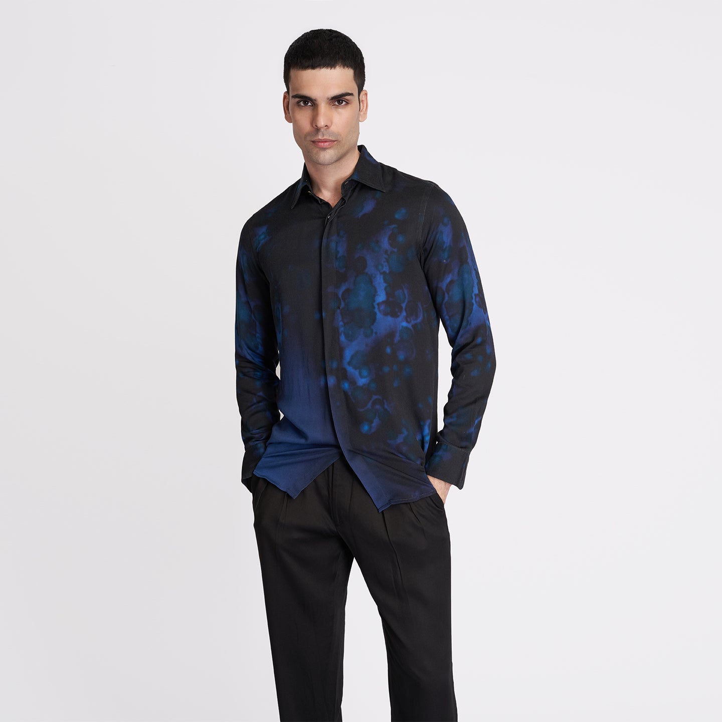 ORGANIC LOTUS SILK BLUE BLACK LUMINOUS SHIRT