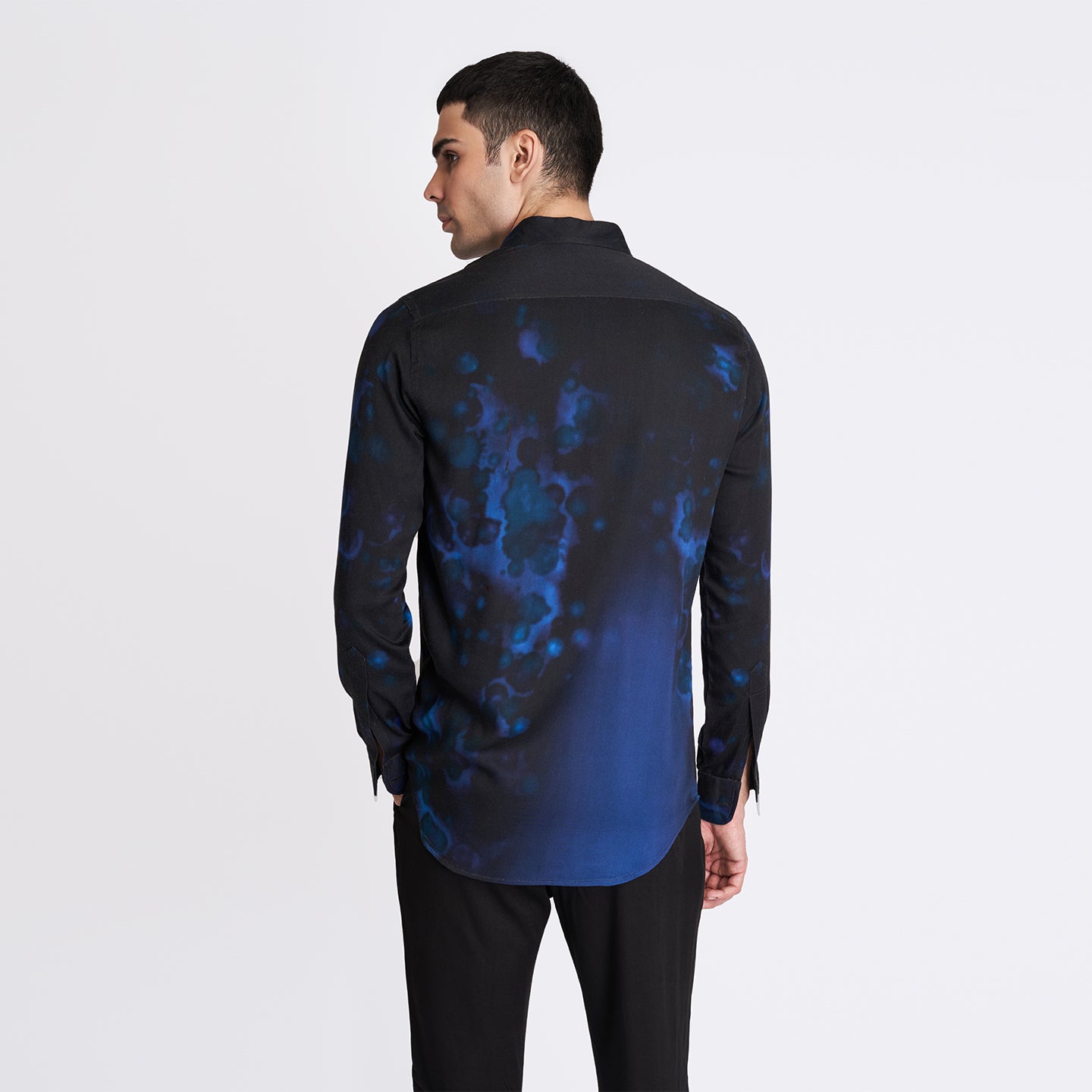 ORGANIC LOTUS SILK BLUE BLACK LUMINOUS SHIRT