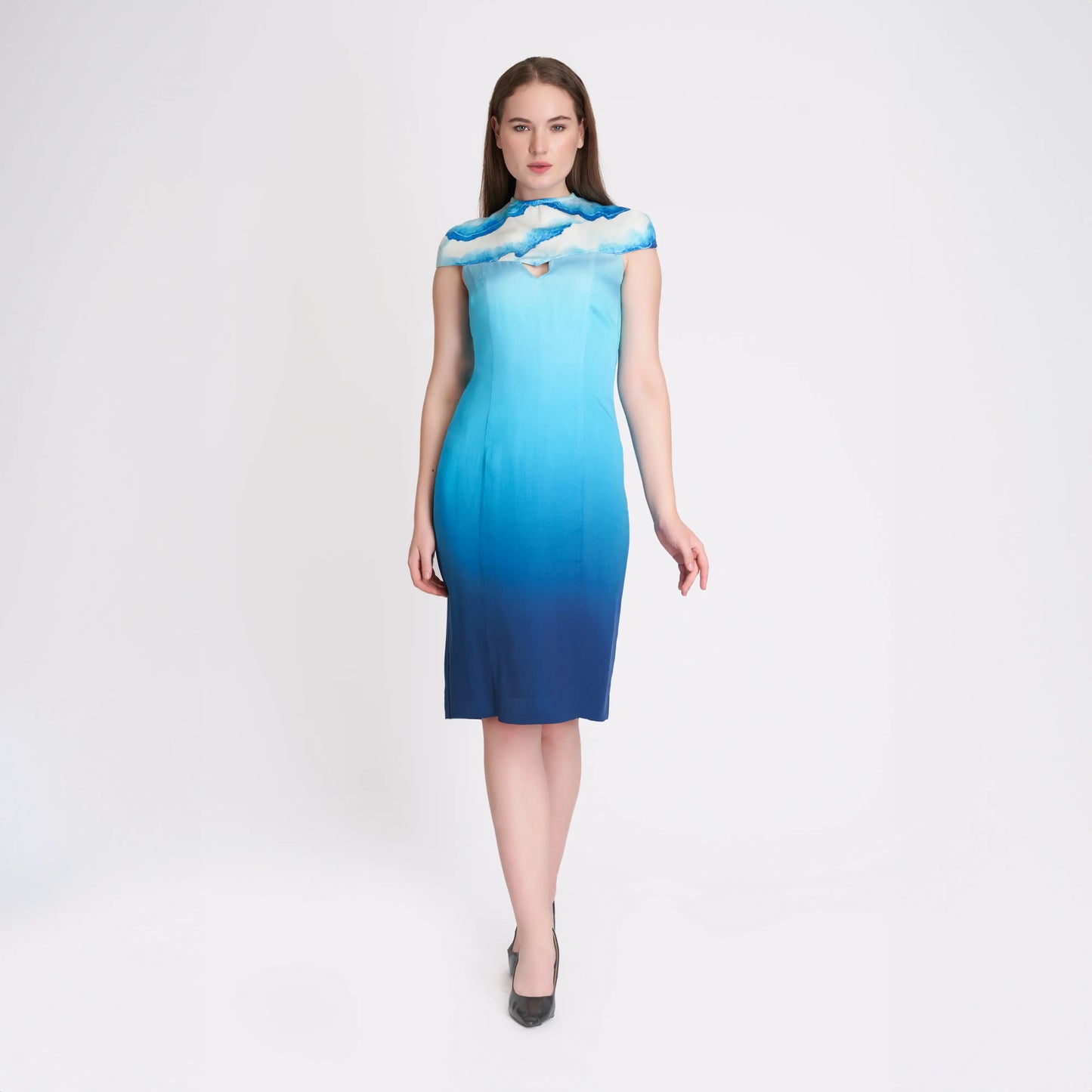 ORGANIC LOTUS SILK OMBRE BLUE WOMEN'S DRESS