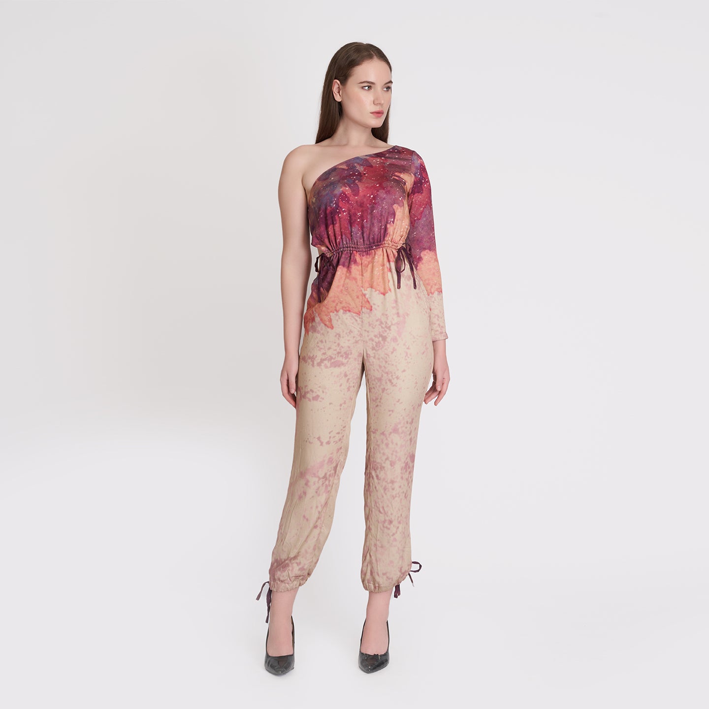 ORGANIC ONE SHOULDER BEIGE LONG JUMPSUIT