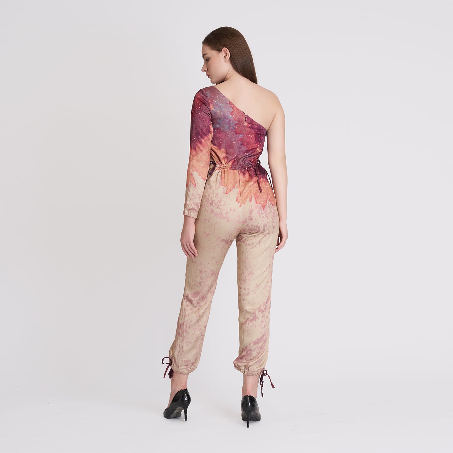 ORGANIC ONE SHOULDER BEIGE LONG JUMPSUIT