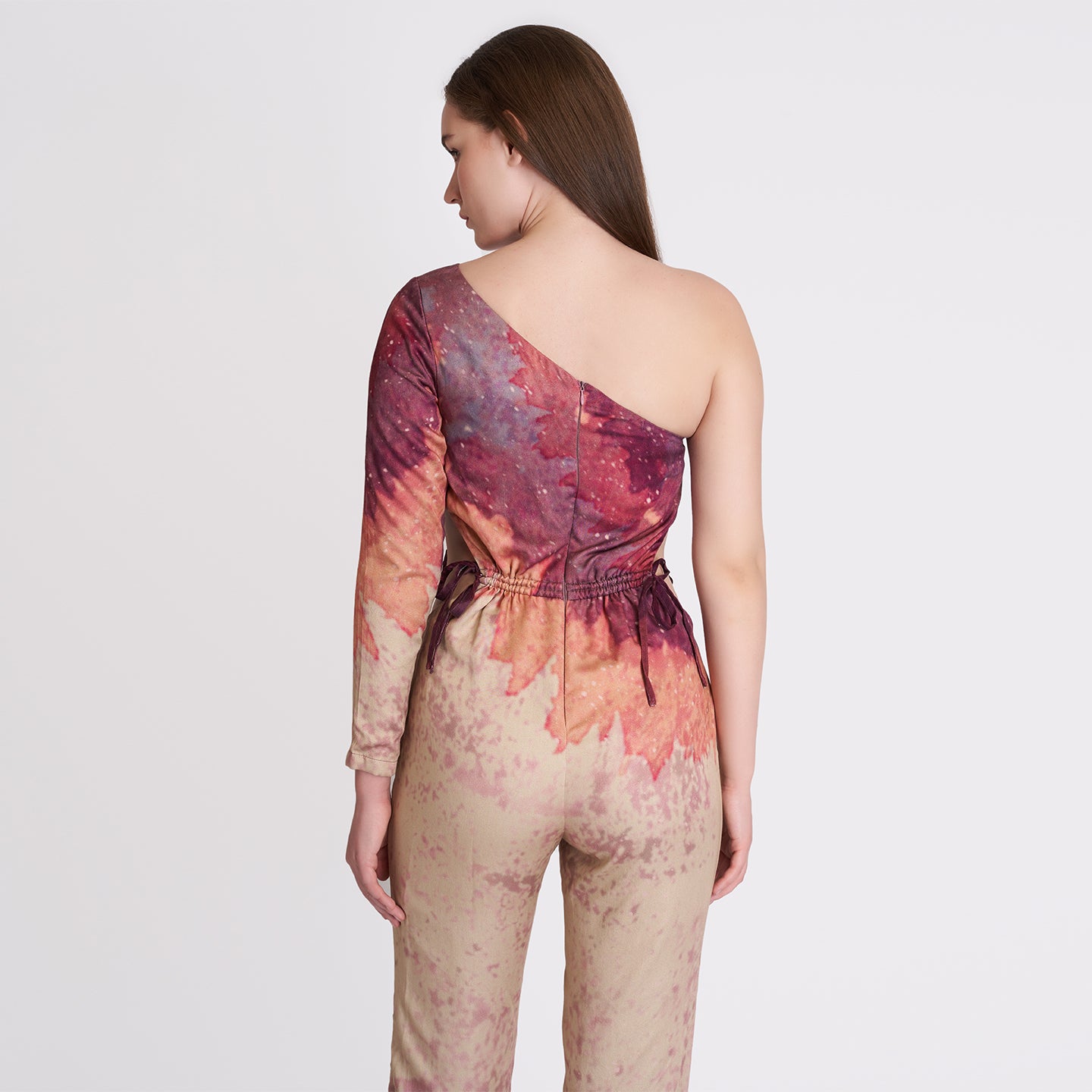 ORGANIC ONE SHOULDER BEIGE LONG JUMPSUIT