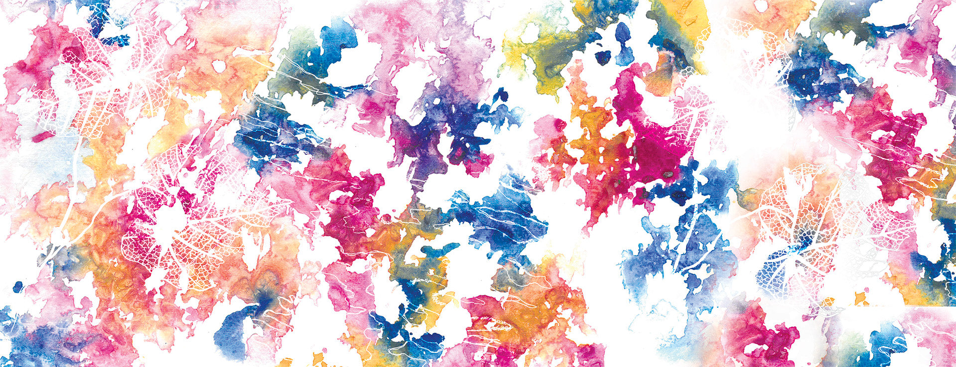 a multicolored scarf of hand painted artwork leaves inspired from botanical geometry, on a white background