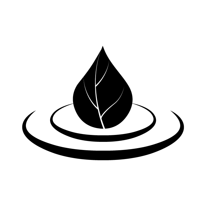 A black and white water droplet with veins of a leaf on it