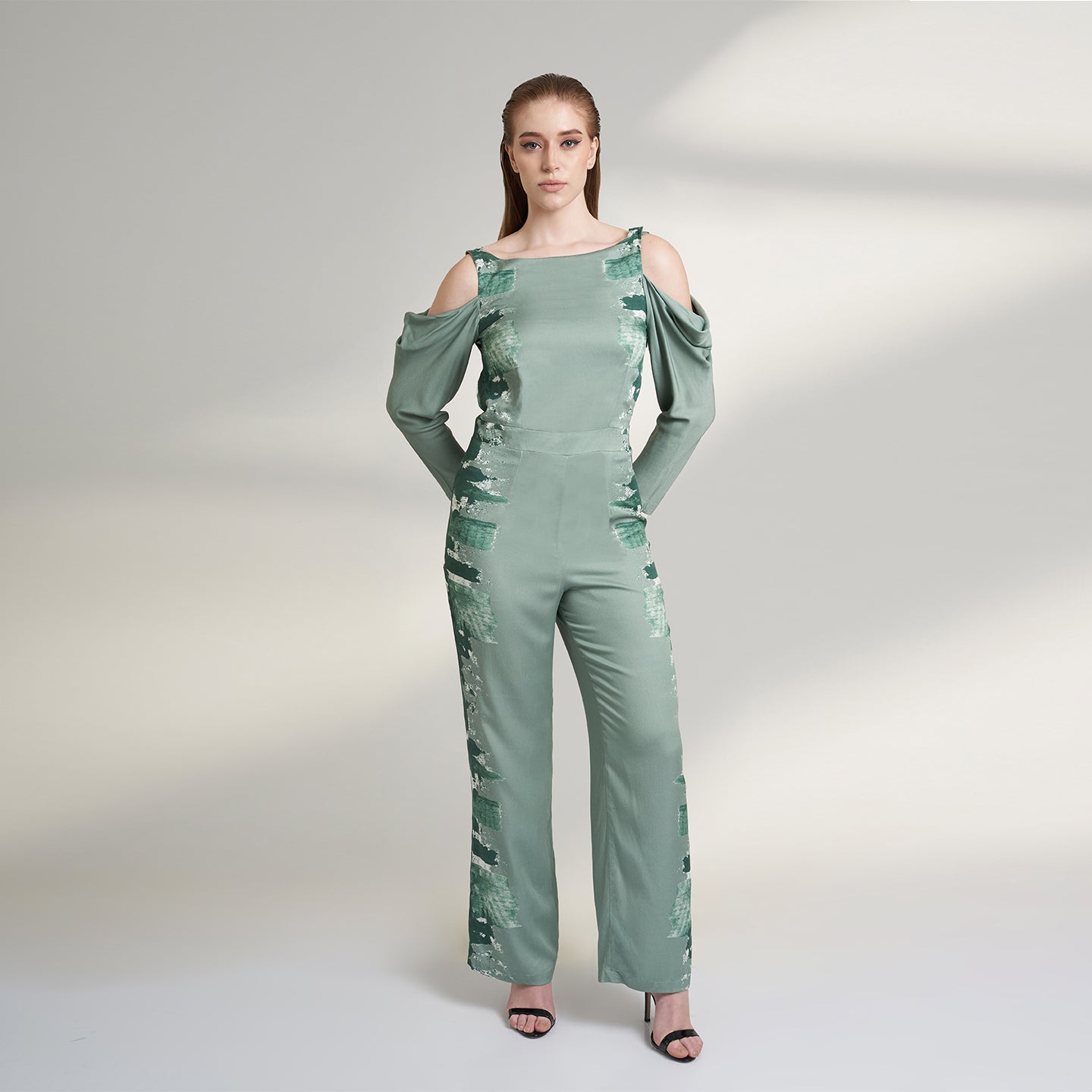 COWLED ORGANIC SAGE GREEN JUMPSUIT