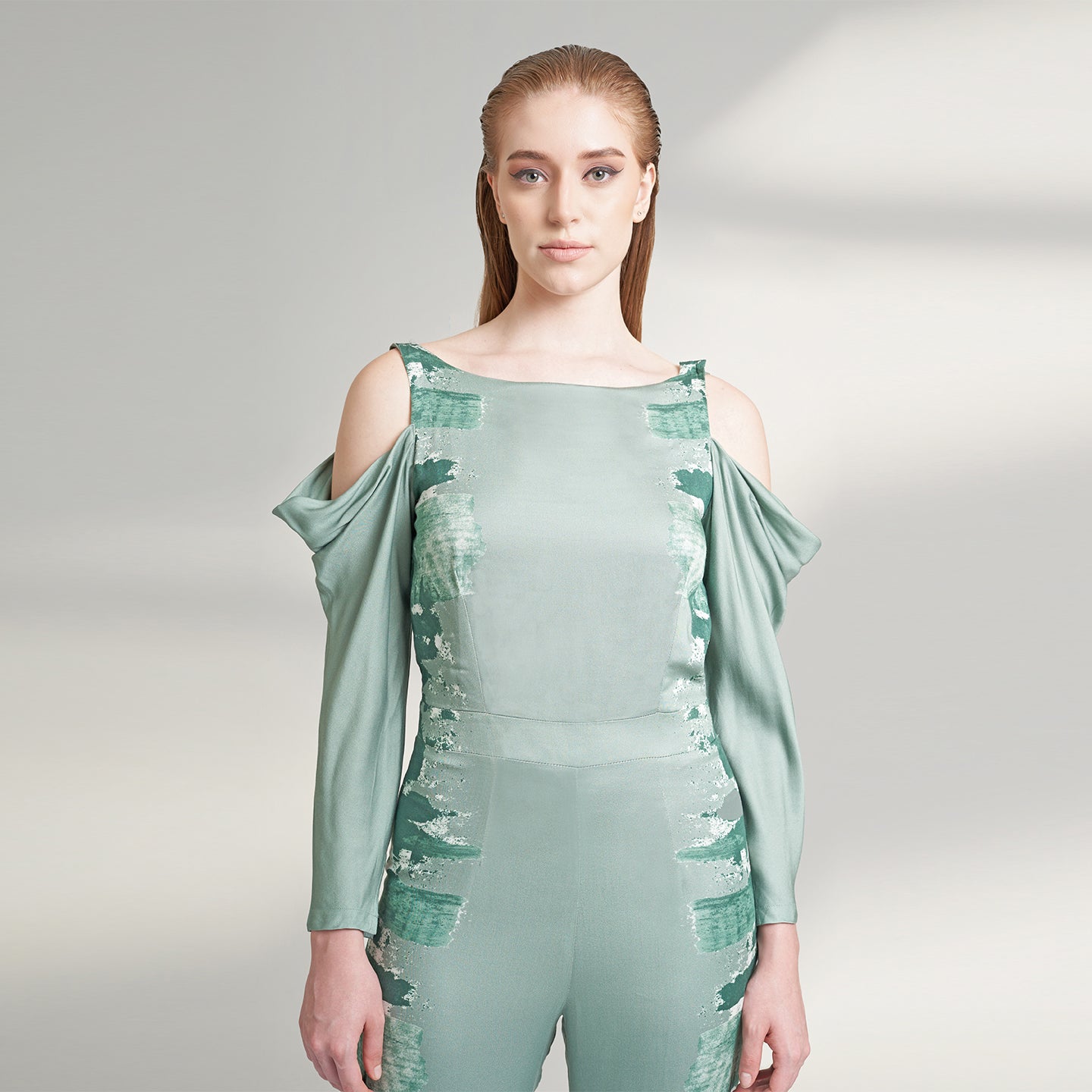 COWLED ORGANIC SAGE GREEN JUMPSUIT