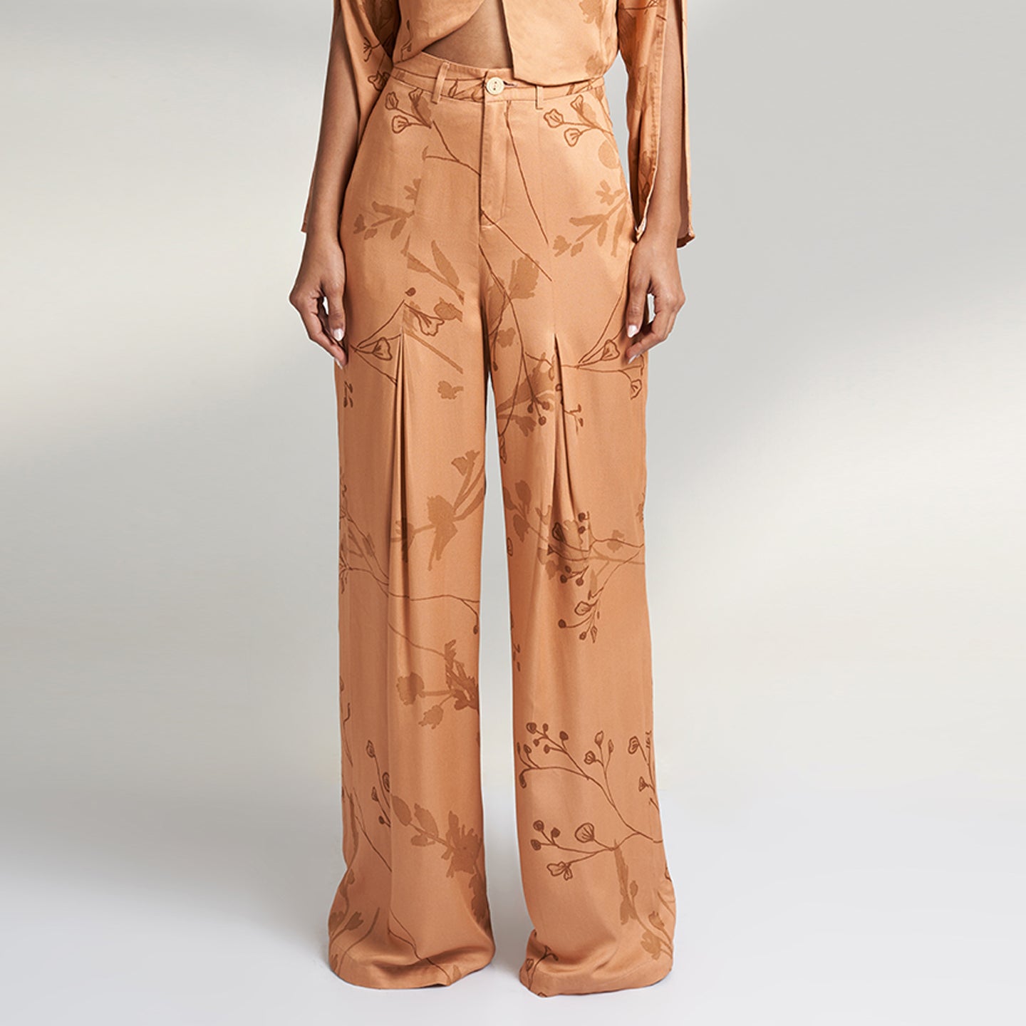 ORGANIC PRINTED PEACH VEGAN SILK PANT