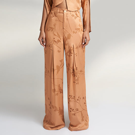 ORGANIC PRINTED PEACH VEGAN SILK PANT