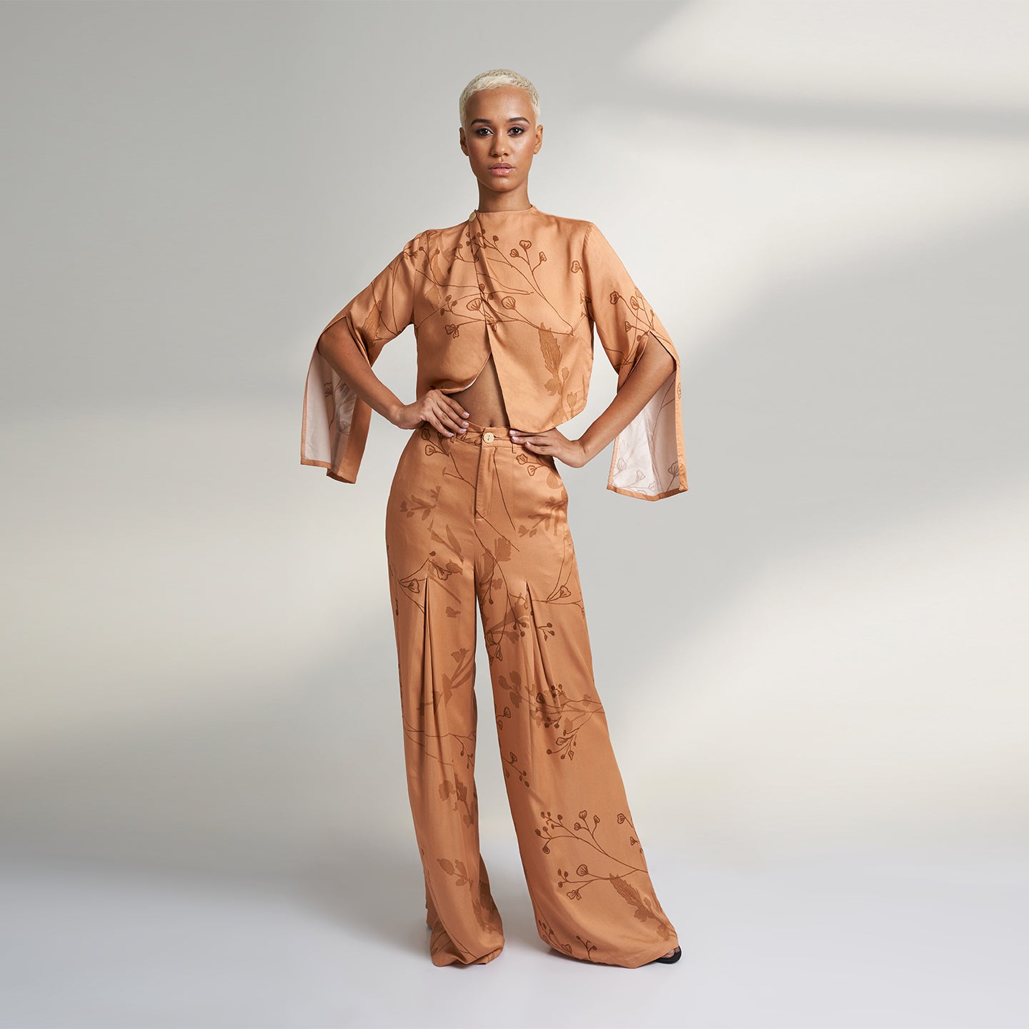 ORGANIC PRINTED PEACH VEGAN SILK PANT