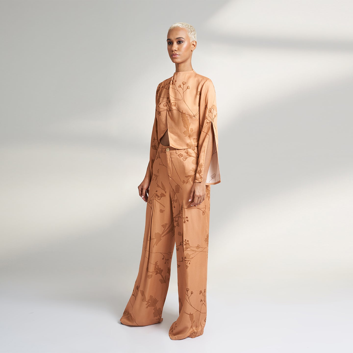 ORGANIC PRINTED PEACH VEGAN SILK PANT