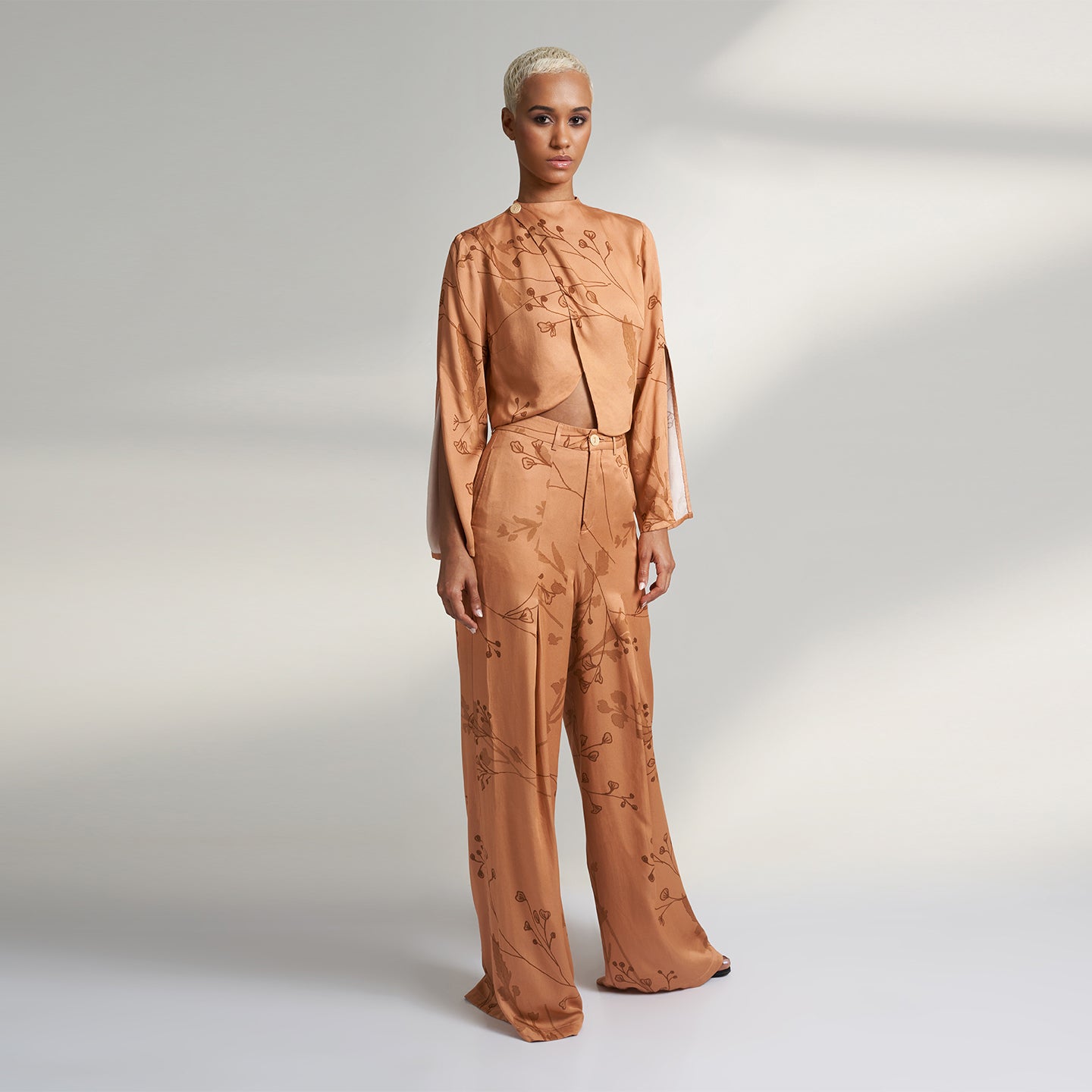 ORGANIC PRINTED PEACH VEGAN SILK PANT