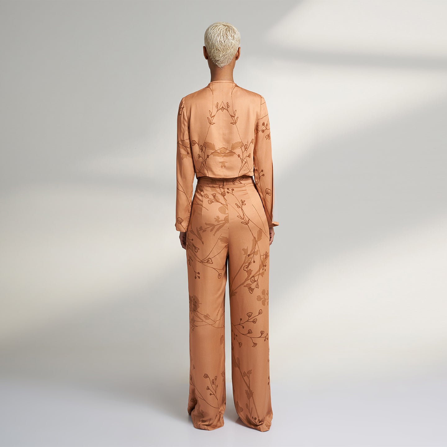 ORGANIC PRINTED PEACH VEGAN SILK PANT